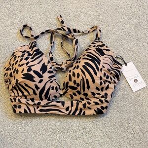 Shade & Shore Black and Tan Animal Print Swim Top Size - 36C
